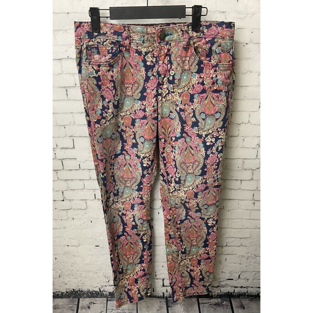 Tommy Hilfiger Skinny Ankle Crop Navy Pink Paisley Print Jean Size 8 Summer U1